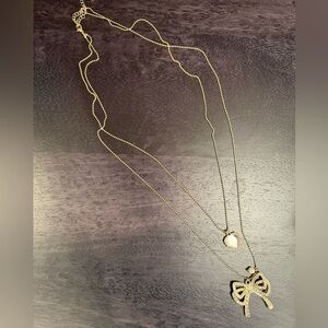 Vintage Betsey Johnson Elegant Gold Bow Pendant Necklace
